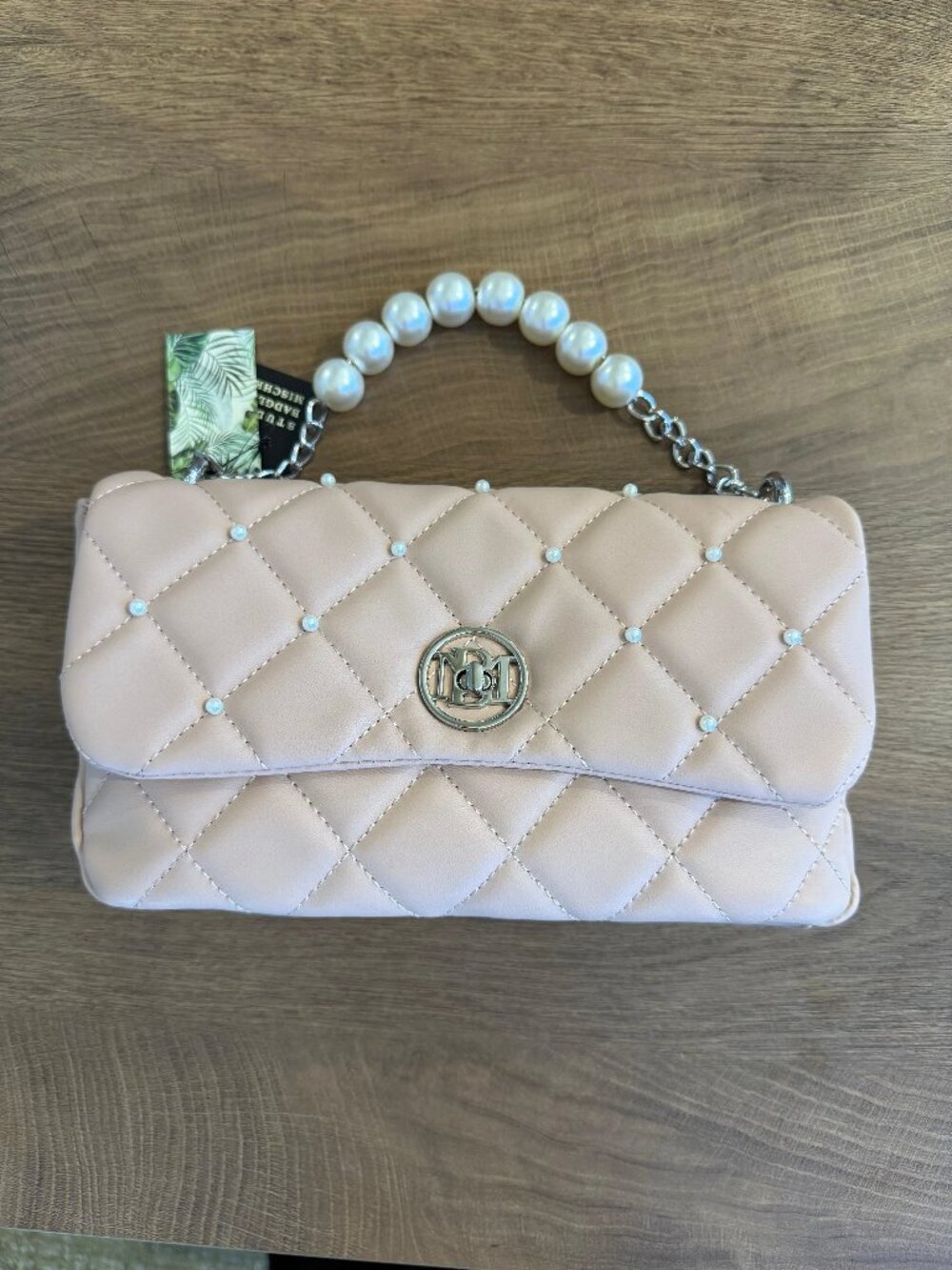 Badgley Mischka Pink Quilted Pearl Handle Chain Crossbody Bag NWT